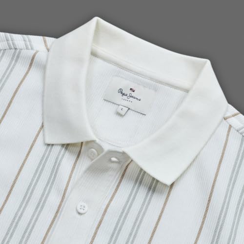 Pepe Jeans Men White Striped Polo T-Shirt