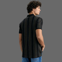 Pepe Jeans Men Black Striped Polo T-Shirt