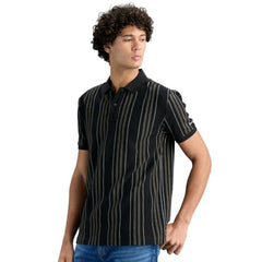 Pepe Jeans Men Black Striped Polo T-Shirt