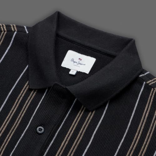 Pepe Jeans Men Black Striped Polo T-Shirt