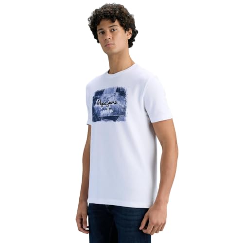 Pepe Jeans Men White Slim Printed T-Shirt