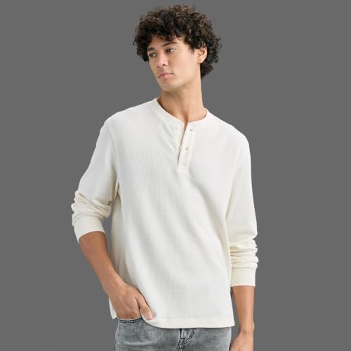 Men Ecru Slim Fit Henley T-Shirt