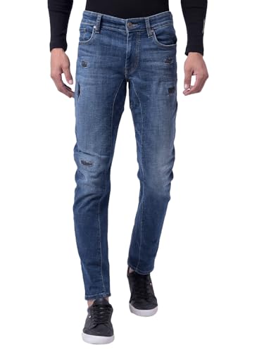 Numero Uno Mens Mid Blue Mid Blue Skinny Fit Low Rise Sustainable Jeans