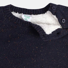 Baby Round Neck Full Sleeves Knitted Blended Cotton Sweater, Pack of 1, Navy (3-4Y)