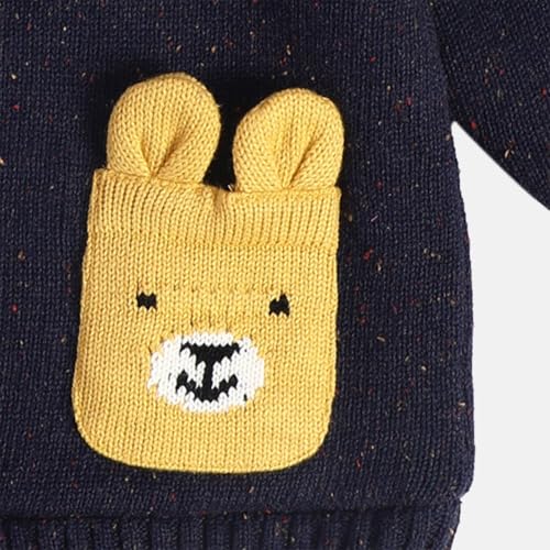 Baby Round Neck Full Sleeves Knitted Blended Cotton Sweater, Pack of 1, Navy (3-4Y)