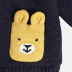 Baby Round Neck Full Sleeves Knitted Blended Cotton Sweater, Pack of 1, Navy (3-4Y)