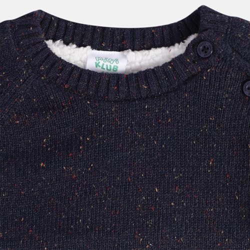 Baby Round Neck Full Sleeves Knitted Blended Cotton Sweater, Pack of 1, Navy (3-4Y)