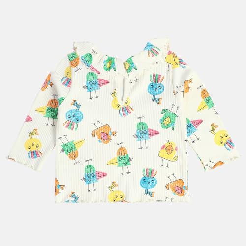 Mini Klub baby girl white knitted cotton full-sleeve top with round neck, marshmallow color, for 2-3 years, front view.