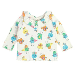 Mini Klub baby girl white knitted cotton top with round neck and full sleeves, suitable for 2-3 years old.