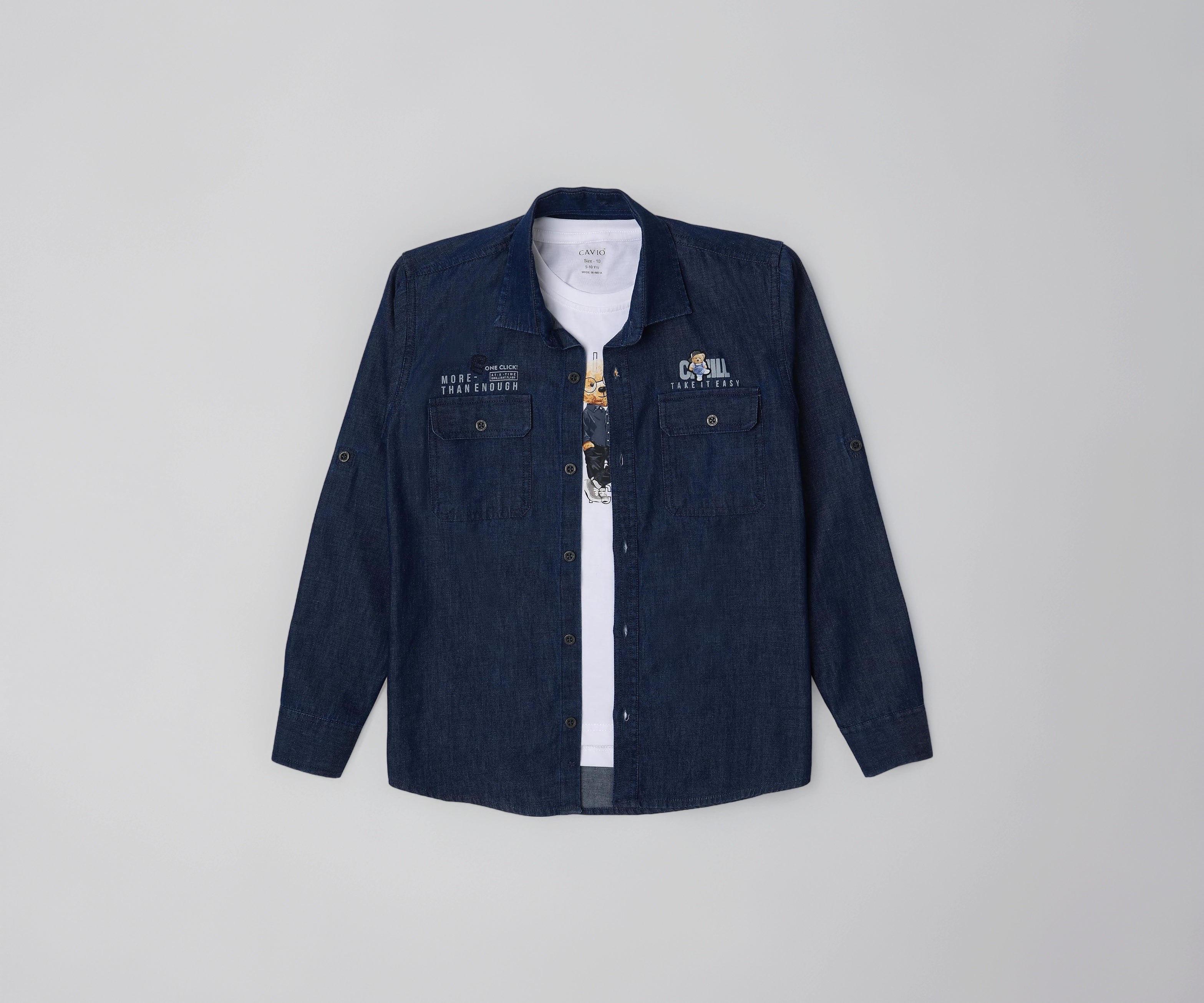CAVIO Boys Blue Denim Casual Shirt with T-Shirt