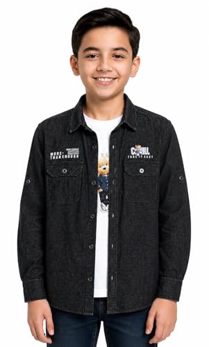 CAVIO Boys Black Denim Casual Shirt with T-Shirt
