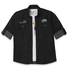 CAVIO Boys Black Denim Casual Shirt with T-Shirt