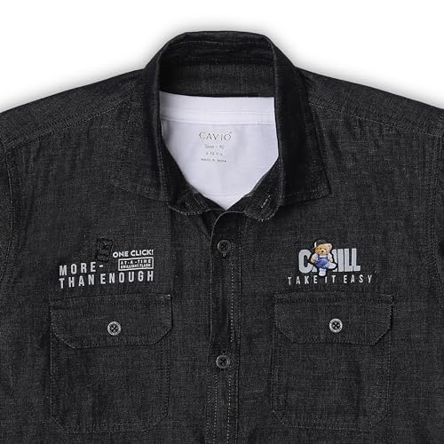 CAVIO Boys Black Denim Casual Shirt with T-Shirt