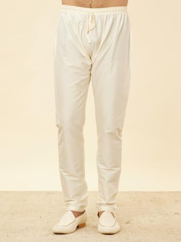 Manyavar men's cream art silk kurta and pyjama set with self-design, size XL, traditional ethnic attire for men.