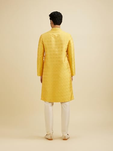 Manyavar Men's Brocade Floral Buta Motifs Kurta Set (Mustard,M)