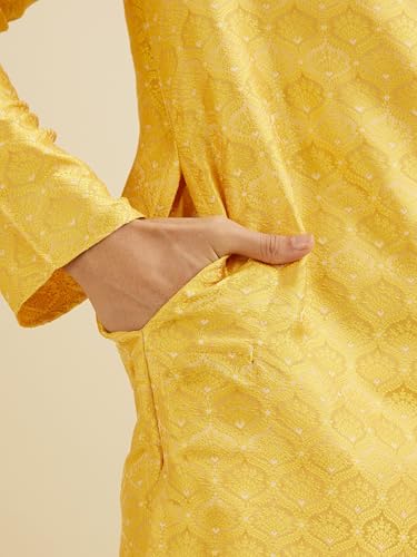 Manyavar Men's Brocade Floral Buta Motifs Kurta Set (Mustard,M)