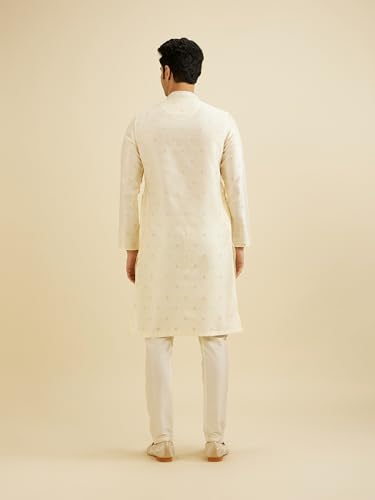 Manyavar Men's Art Silk Self Design Kurta Set (Cream,XXXL)