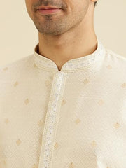 Manyavar Men's Art Silk Self Design Kurta Set (Cream,XXXL)