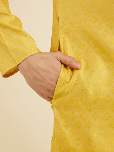 Manyavar Men's Art Silk Embroidered Kurta Pyjama Set (Mustard,M)