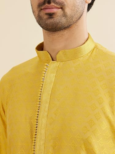Manyavar Men's Art Silk Embroidered Kurta Pyjama Set (Mustard,M)