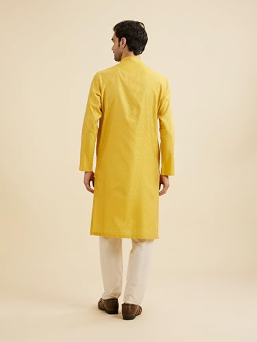 Manyavar Men's Art Silk Embroidered Kurta Pyjama Set (Mustard,M)