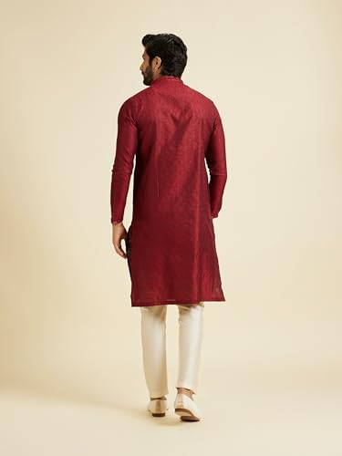Manyavar Men's Viscose Blend Embroidery Stone Work Kurta Set (Maroon,XXXL)