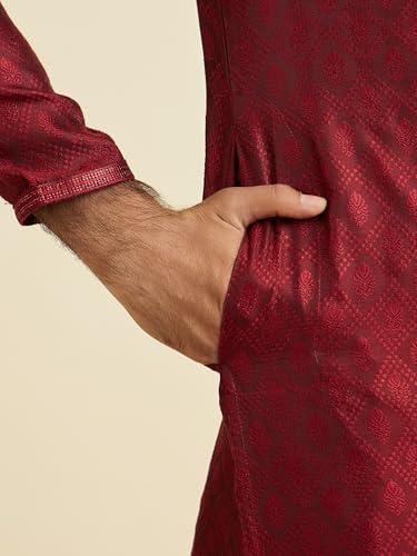 Manyavar Men's Viscose Blend Embroidery Stone Work Kurta Set (Maroon,XXXL)