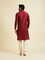 Manyavar Men's Viscose Blend Embroidery Stone Work Kurta Set (Maroon,XXXL)