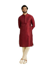 Manyavar Men's Viscose Blend Embroidery Stone Work Kurta Set (Maroon,XXXL)