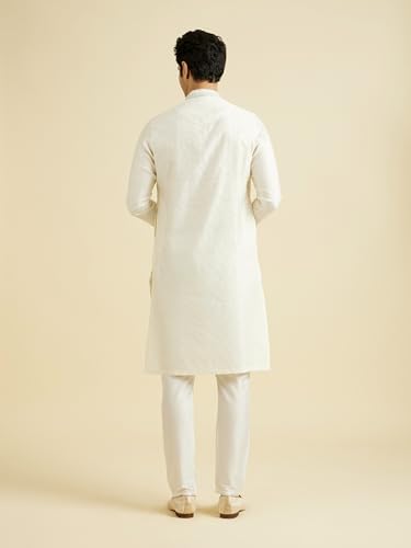 Manyavar Men's Viscose Blend Self Design Kurta Pyjama Set (Warm White,XXL)