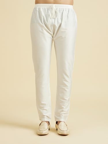 Manyavar Men's Viscose Blend Self Design Kurta Pyjama Set (Warm White,XXL)