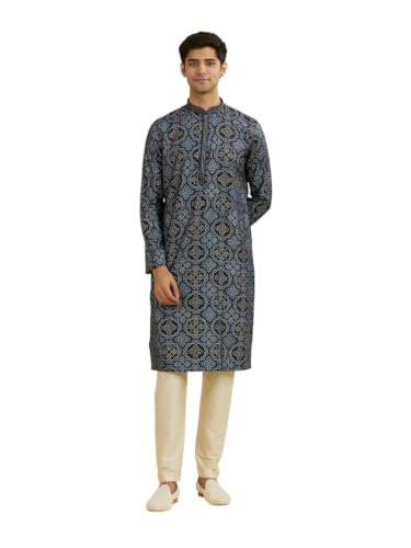 Manyavar Men's Art Silk Printed Traditional Kurta Pyjama Set