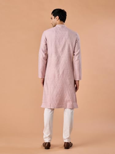 Manyavar Men's Blended Viscose Printed Knee-Length Kurta Pyjama Set