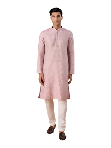Manyavar Men's Blended Viscose Printed Knee-Length Kurta Pyjama Set