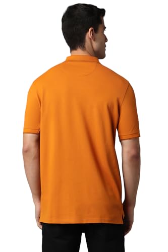 Louis Philippe Men Orange Solid Polo Neck T-Shirt