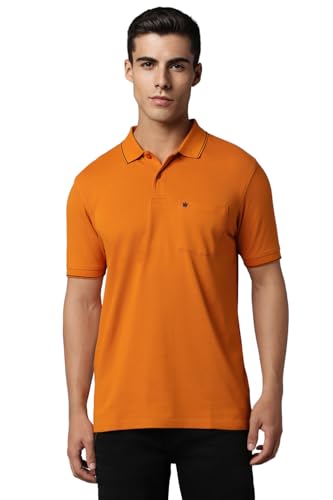 Louis Philippe Men Orange Solid Polo Neck T-Shirt