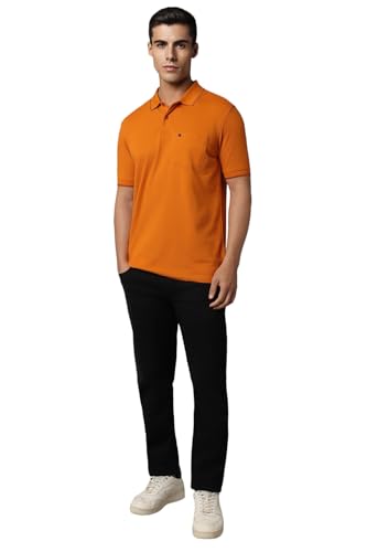 Louis Philippe Men Orange Solid Polo Neck T-Shirt