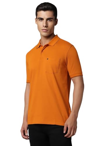 Louis Philippe Men Orange Solid Polo Neck T-Shirt