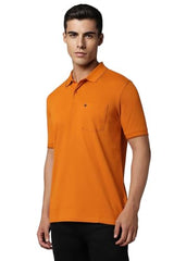 Louis Philippe Men Orange Solid Polo Neck T-Shirt
