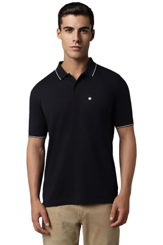 Louis Philippe Men Black Solid Polo Neck T-Shirt