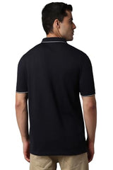 Louis Philippe Men Black Solid Polo Neck T-Shirt