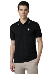 Louis Philippe Men Black Solid Polo Neck T-Shirt