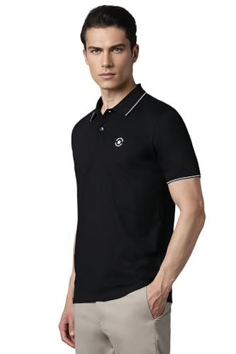 Louis Philippe Men Black Solid Polo Neck T-Shirt