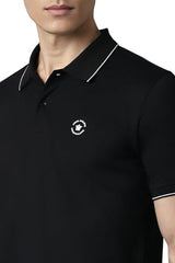 Louis Philippe Men Black Solid Polo Neck T-Shirt