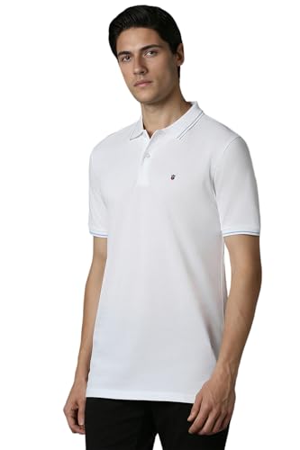 Louis Philippe Men White Solid Polo Neck T-Shirt