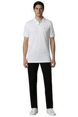 Louis Philippe men's white solid polo neck T-shirt, short sleeve, casual upper wear for men, front view