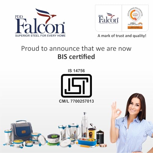 PDDFALCON Food Grade Certified Stainless Steel Eco Nxt Airtight Storage Container With Extra Clamp, Blue (550Ml) With 100% Leakproof With BIS Certified, Jindal Seal & Made In India