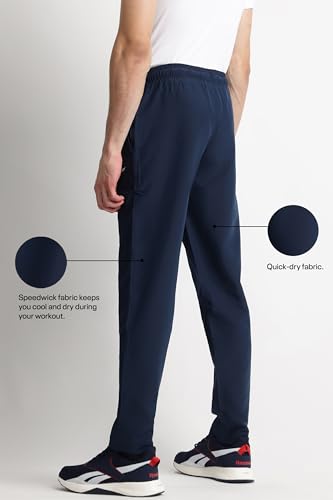 Reebok Men's Vector Navy Track Pant | Training | All Day Mid Rise Mesh Layer Woven Pant | Regular FIT | 100% Polyester with Speedwick Tech,Small