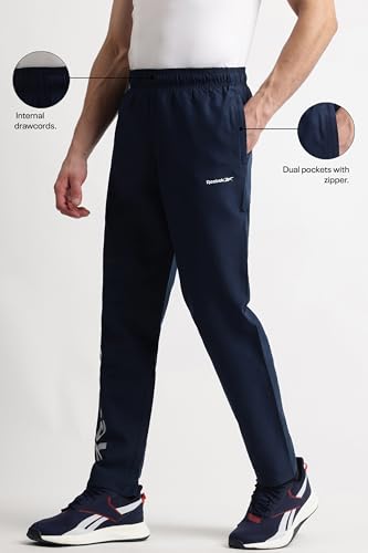 Reebok Men's Vector Navy Track Pant | Training | All Day Mid Rise Mesh Layer Woven Pant | Regular FIT | 100% Polyester with Speedwick Tech,Small