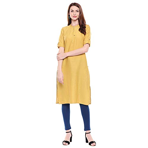 Aurelia Women's Cotton Plain Kurta (20FEA11444-601441_Yellow_Large)